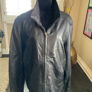 ALFANI Mens Black Luxury Sof Genuine Leathert Zip Jacket LARGE